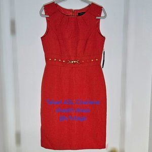 Tahari ASL Charlene Sheath Dress Sleeveless Pleat Neck Lined Buckle Waist...✨HP✨